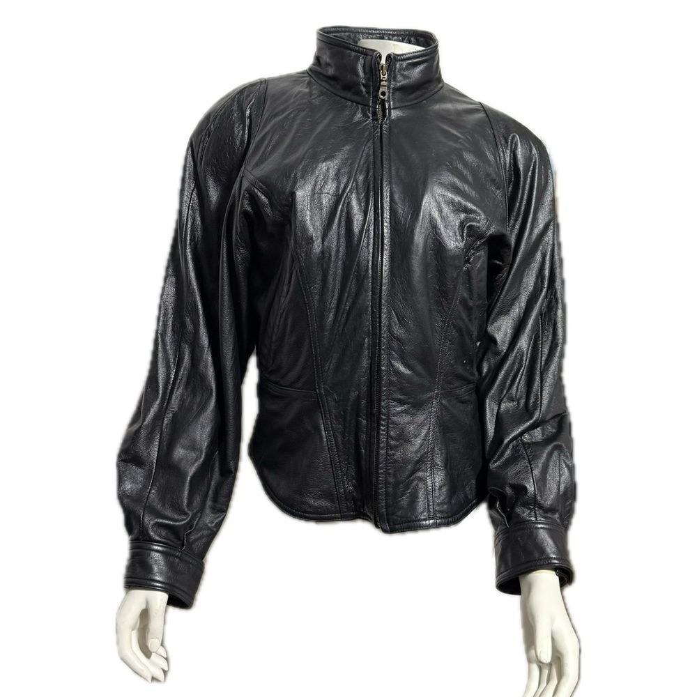 Wilson Black Leather Moto Jacket with Stand-Up Collar